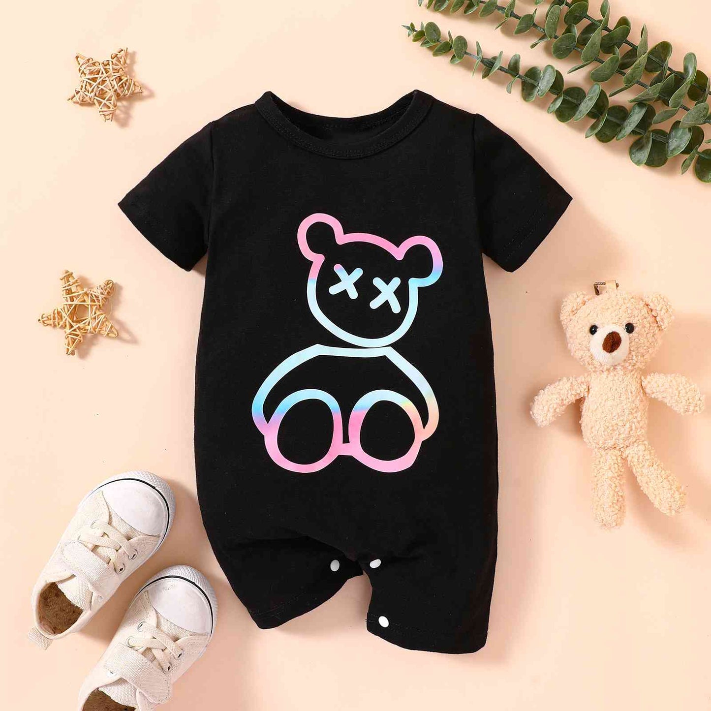 Baby Bear Graphic Short Sleeve Romper Black