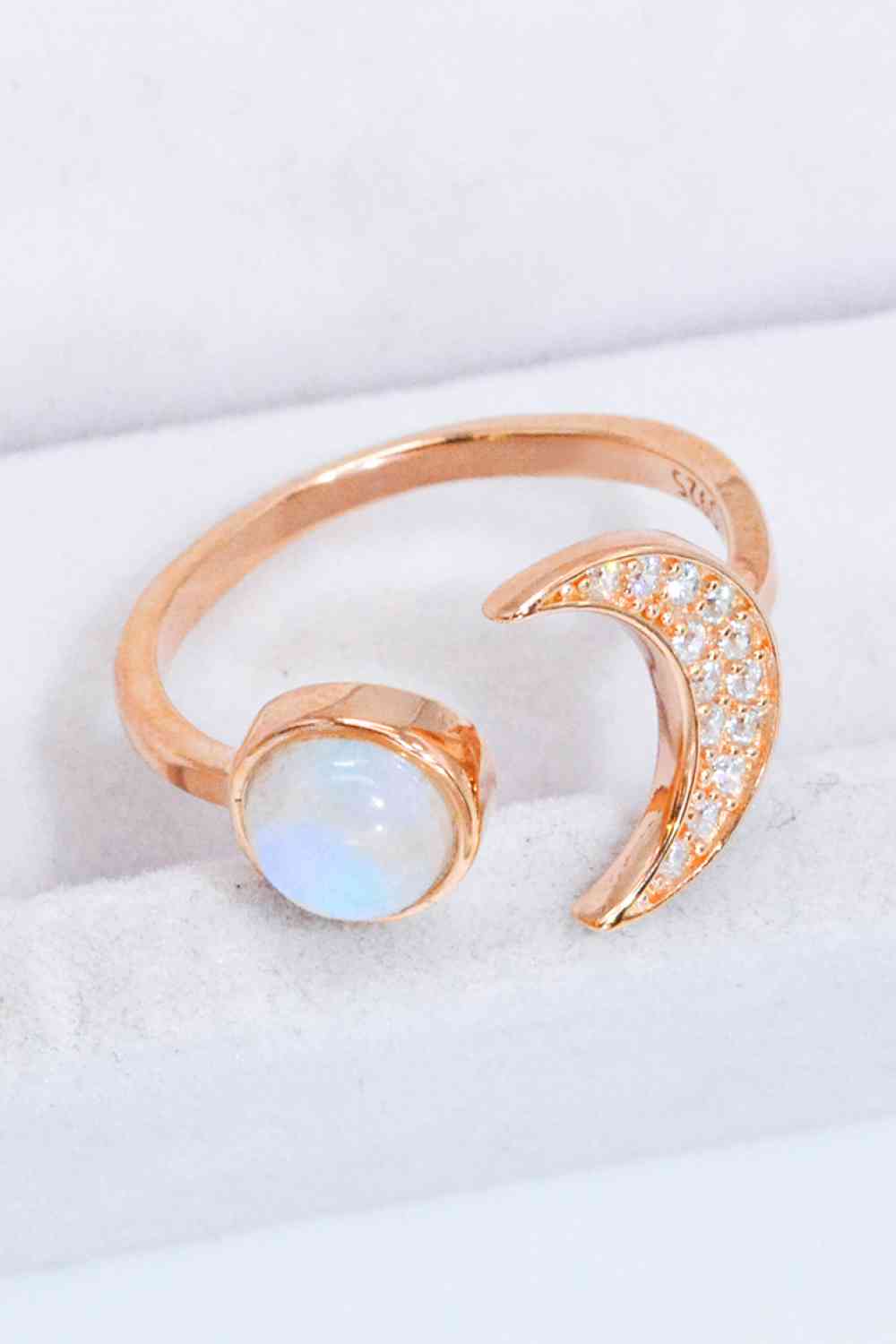 Natural Moonstone and Zircon Sun & Moon Open Ring Rose Gold One Size