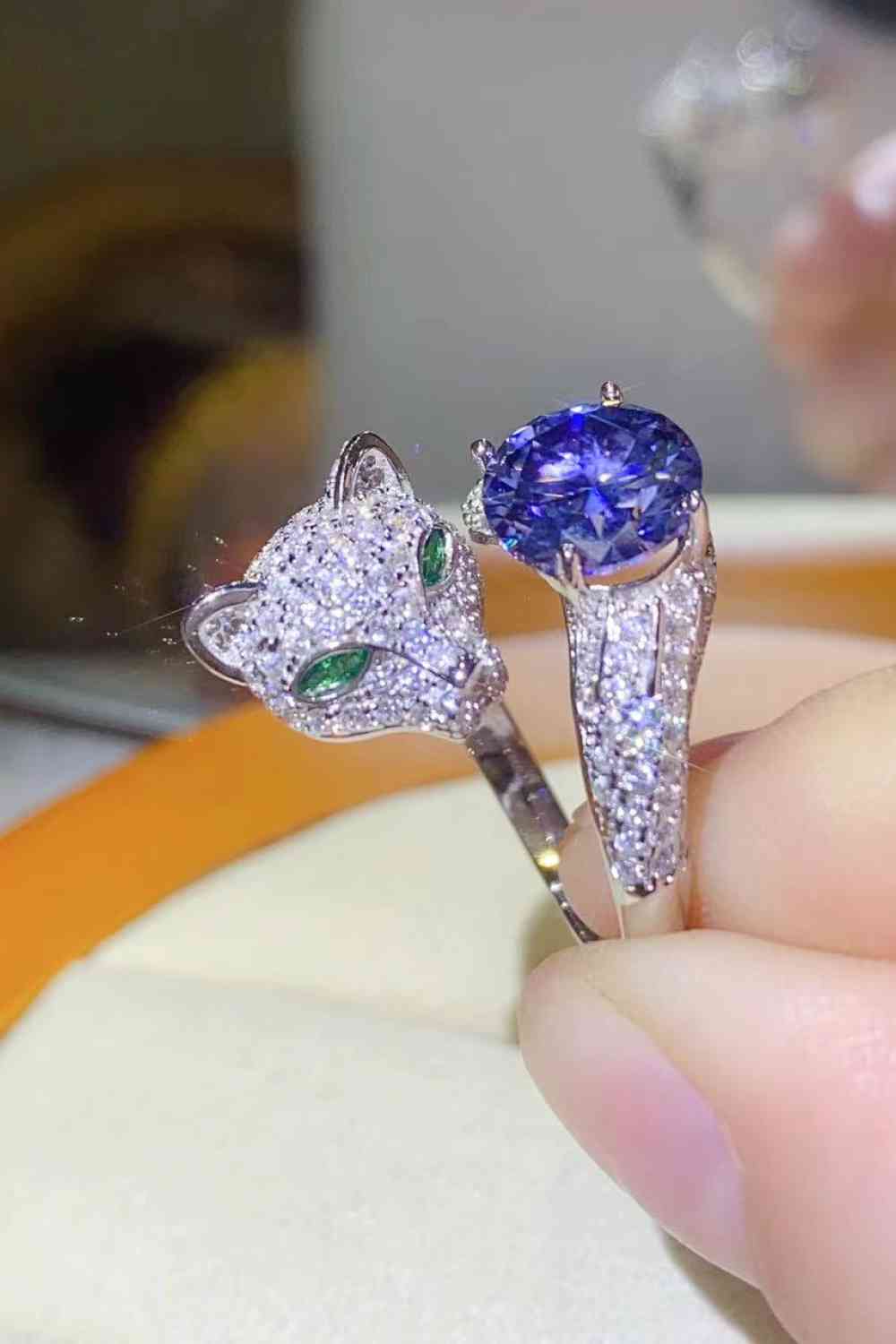 2 Carat Moissanite Adjustable Animal Bypass Ring Blue One Size