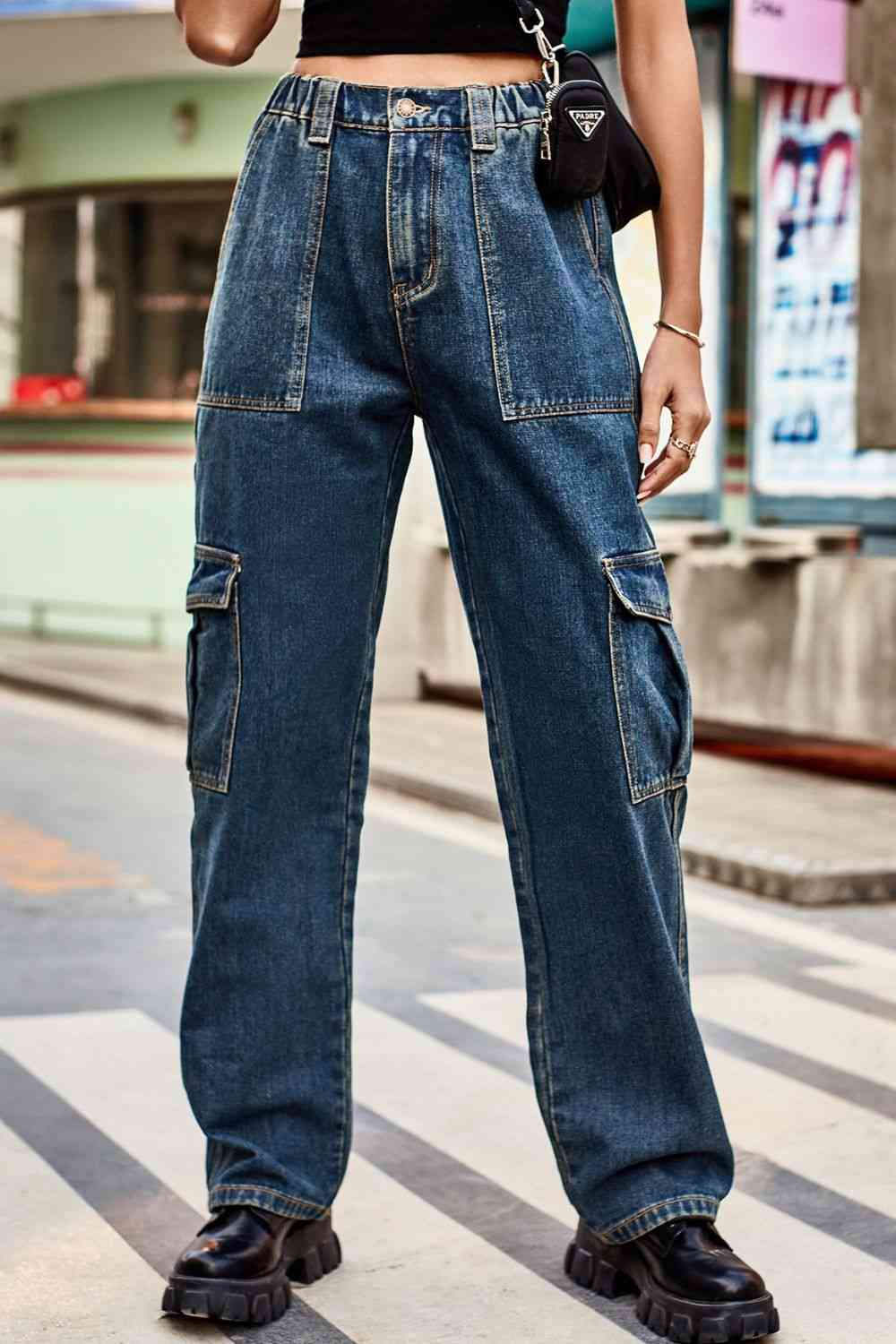 Baeful Long Straight Leg Jeans with Pockets Medium