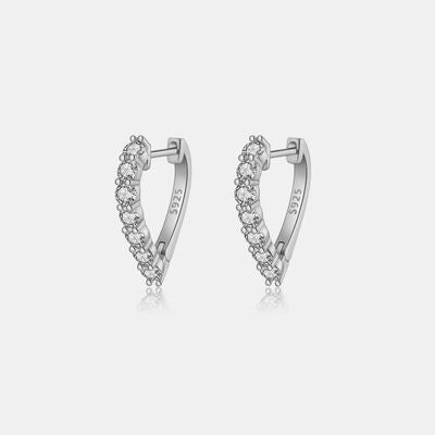 Inlaid Zircon 925 Sterling Silver Heart Earrings Silver One Size