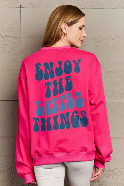 Simply Love Full Size ENJOY THE LITTLE THINGS Round Neck Sweatshirt Deep Rose