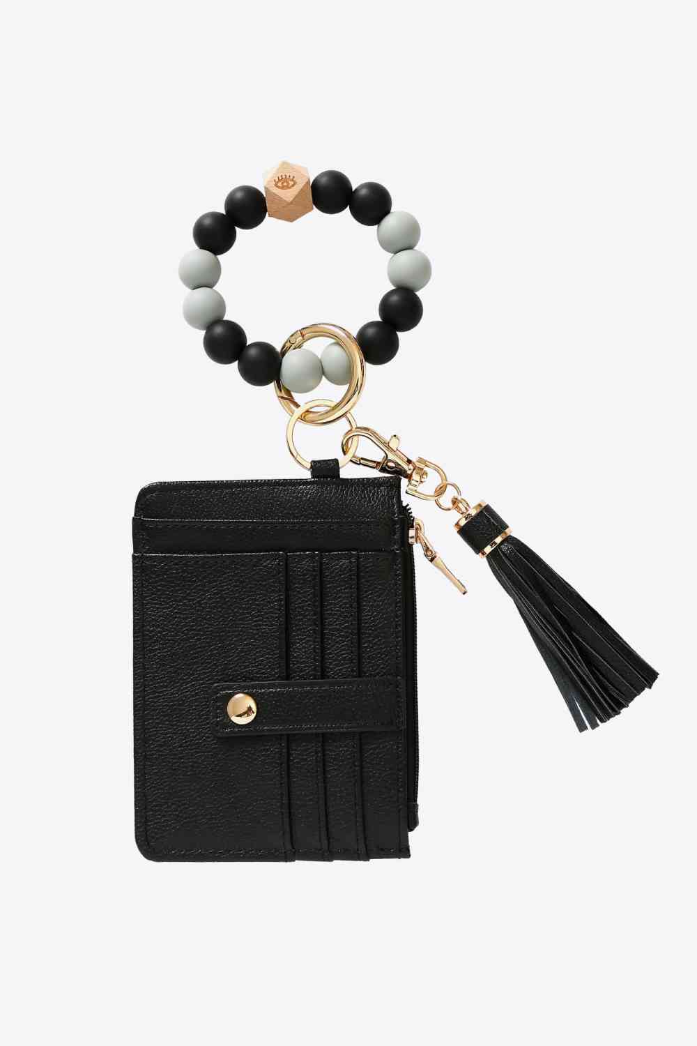 Beaded Bracelet Keychain with Wallet Black One Size