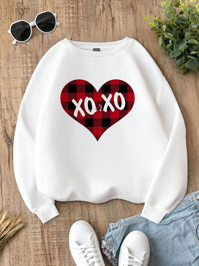 XOXO Heart Round Neck Sweatshirt White