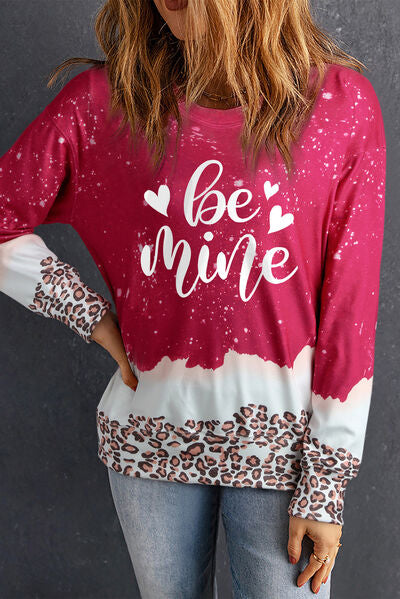 BE MINE Leopard Round Neck Sweatshirt Cerise