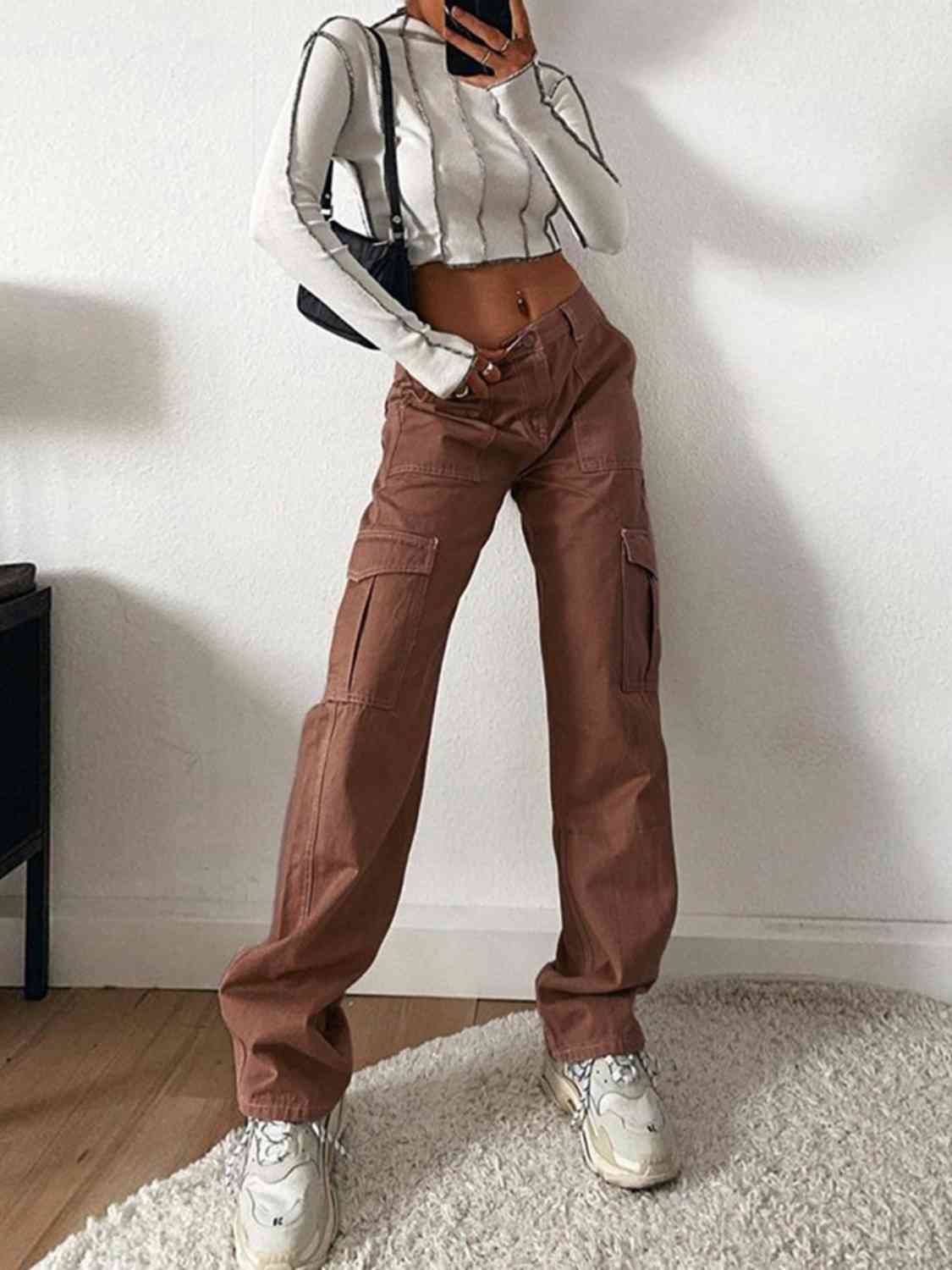 Straight Jeans with Pockets Chestnut