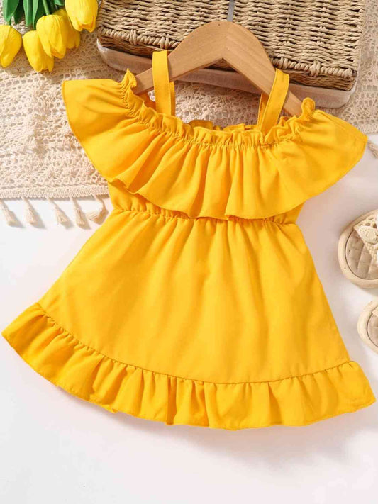 Baby Girl Frill Trim Ruffle Hem Dress Mustard