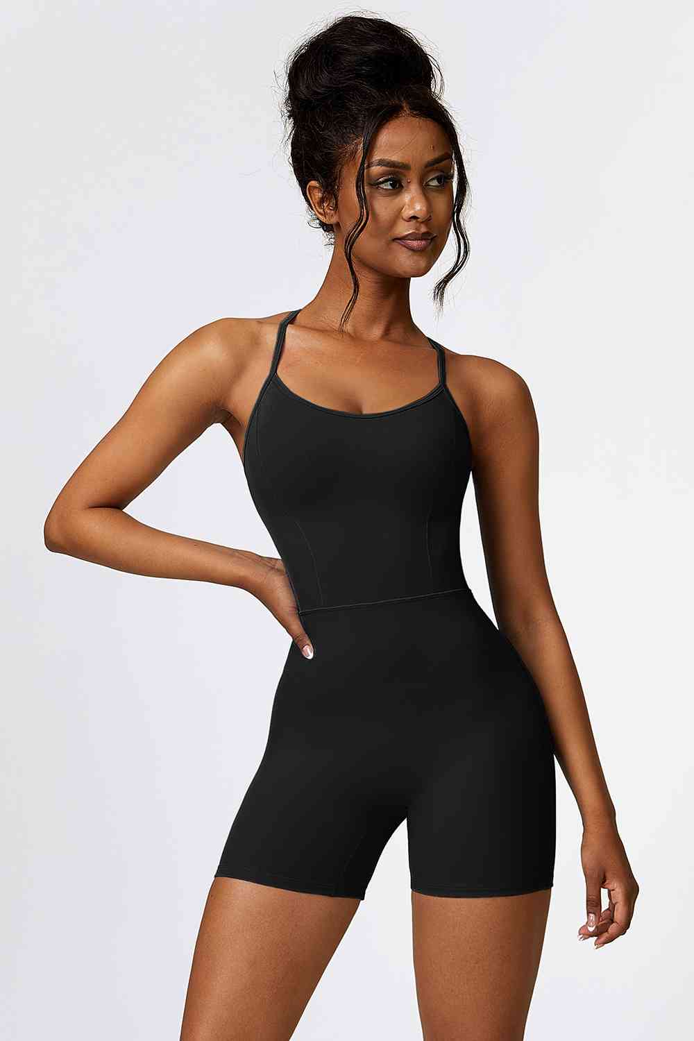 Halter Neck Sports Romper Black