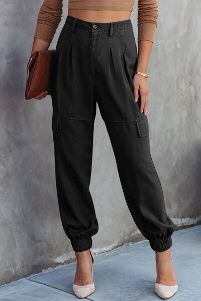 High Waist Cargo Pants Black