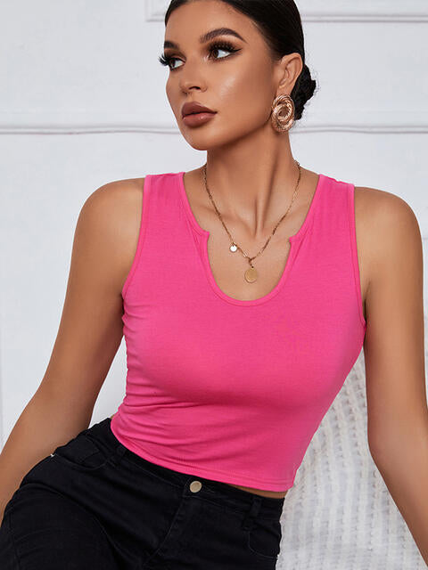 Notched Neck Tank Hot Pink