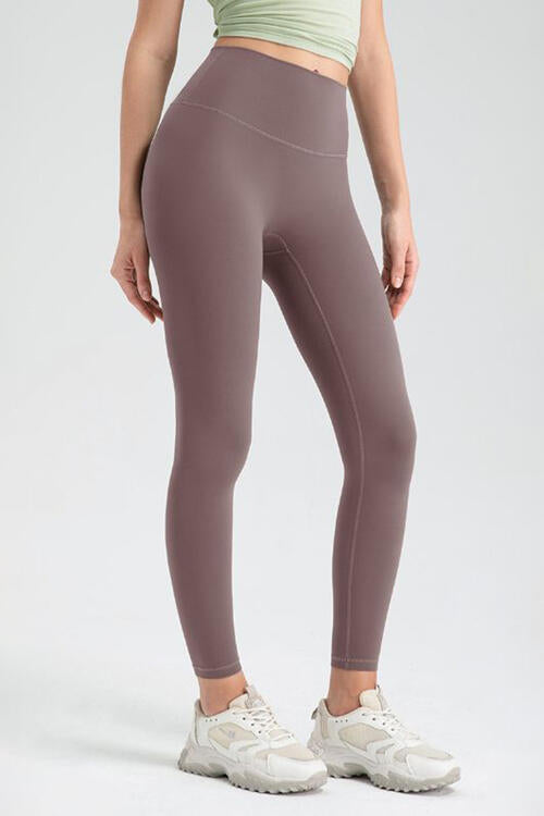 Wide Waistband High Waist Sport Leggings Taupe