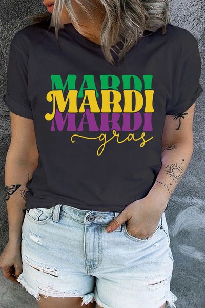 Plus Size MARDI GRAS Round Neck T-Shirt Black