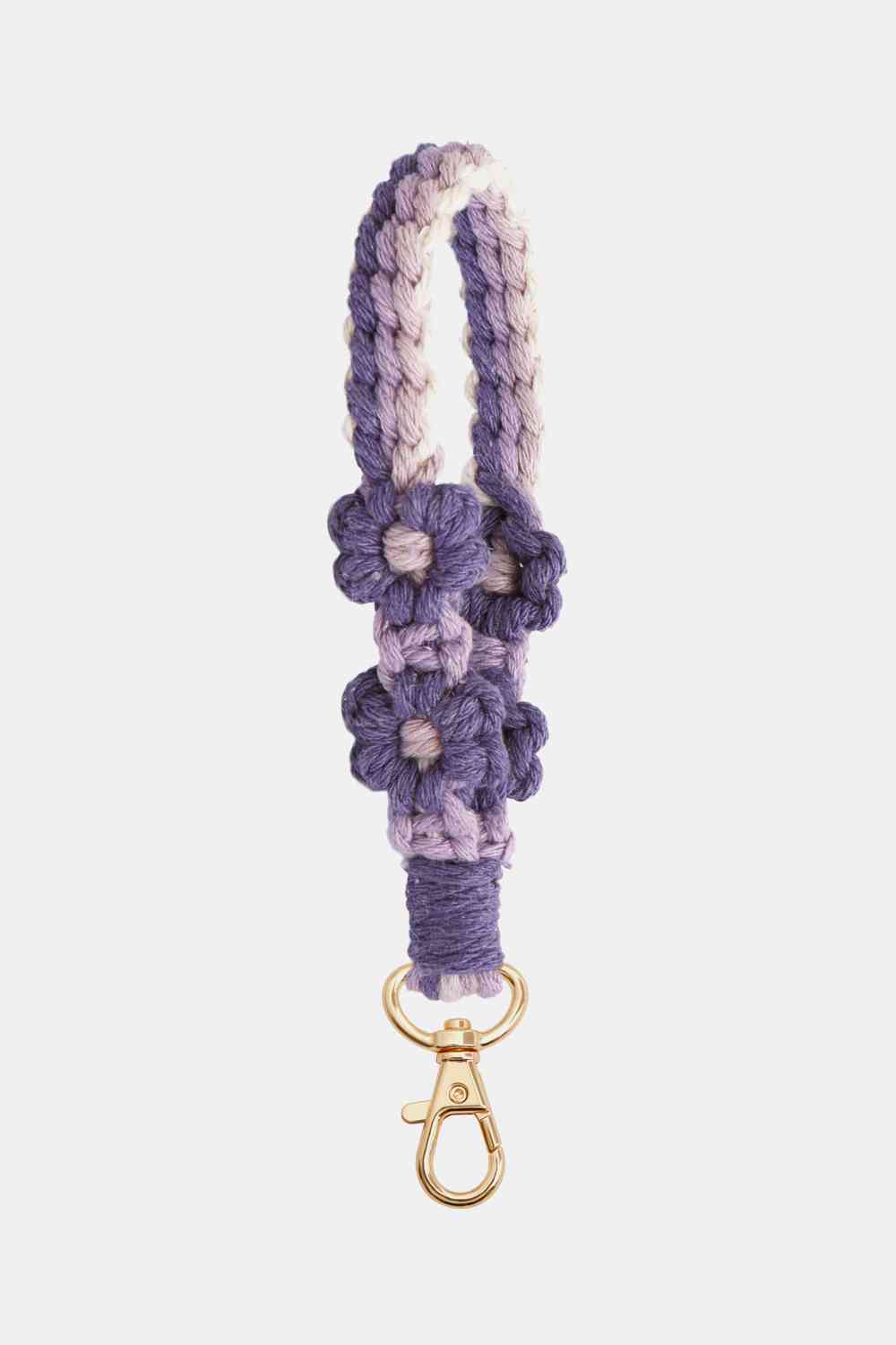 Flower Shape Wristlet Zinc Alloy Closure Macrame Key Chain Dusty Purple One Size