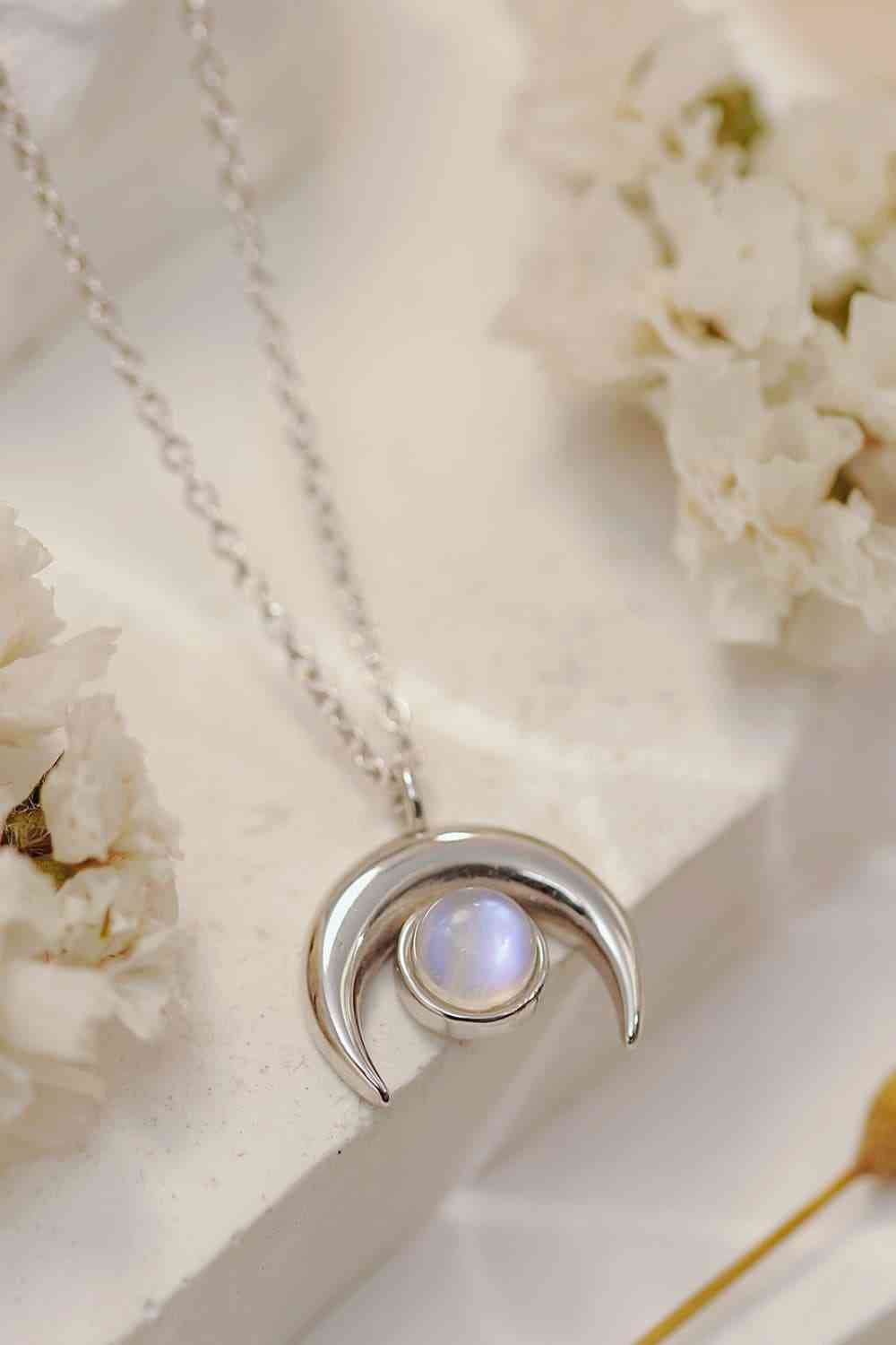 High Quality Natural Moonstone Moon Pendant 925 Sterling Silver Necklace Silver One Size