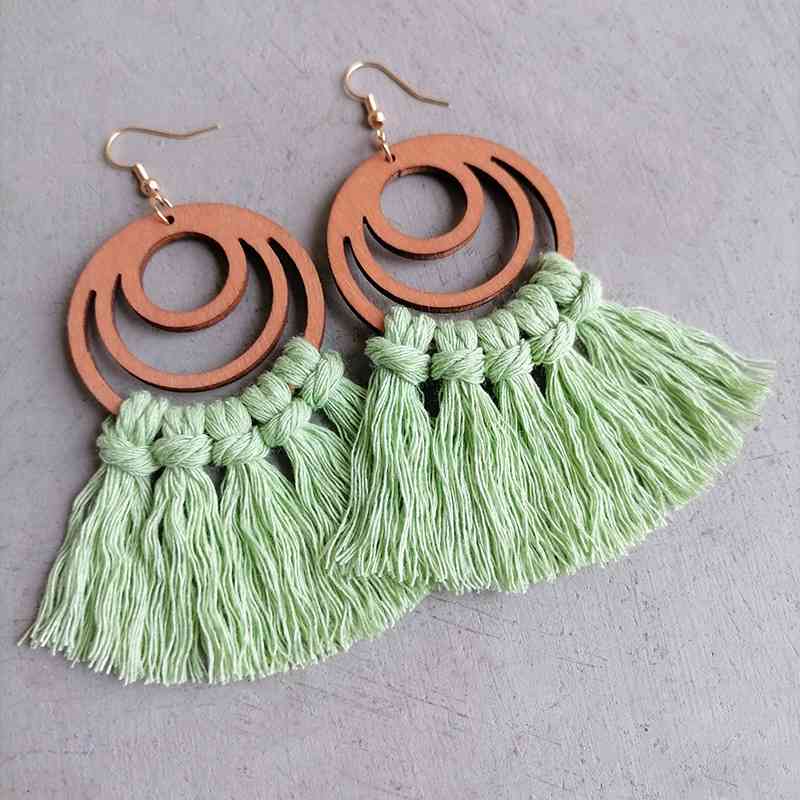 Tassel Detail Geometric Earrings Gum Leaf One Size