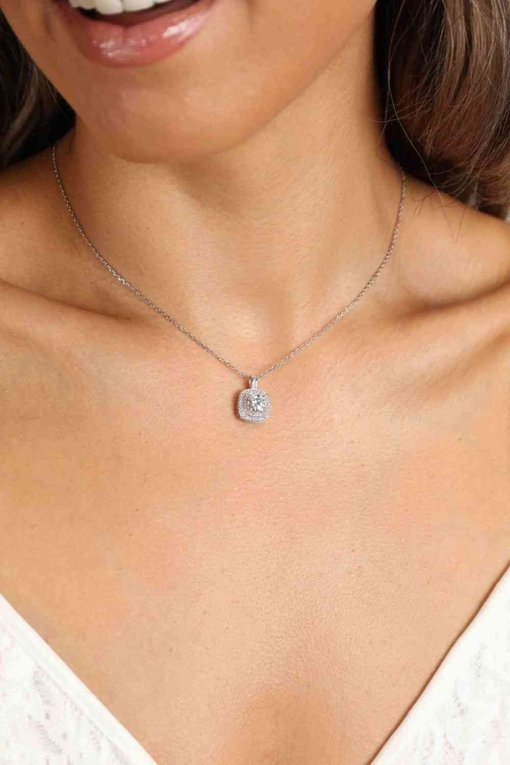 Adored Moissanite Geometric Pendant Necklace Silver/Pink One Size