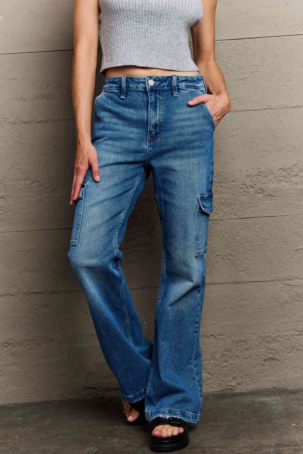 Kancan Holly High Waisted Cargo Flare Jeans Medium