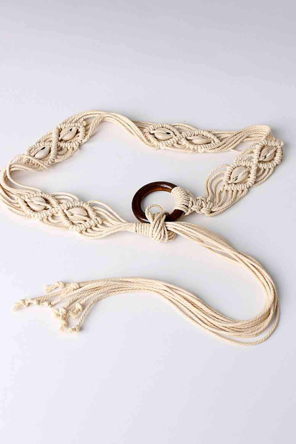 Bohemian Wood Ring Braid Belt Ivory One Size