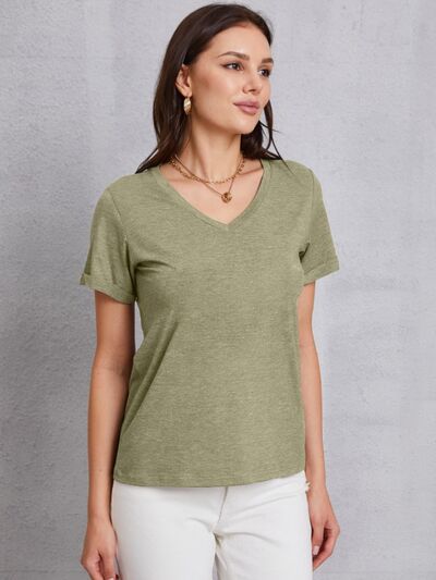 V-Neck Short Sleeve T-Shirt Mist Green