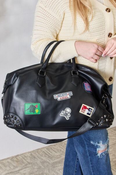 SHOMICO Rivet Detail Patch Handbag BLACK One Size
