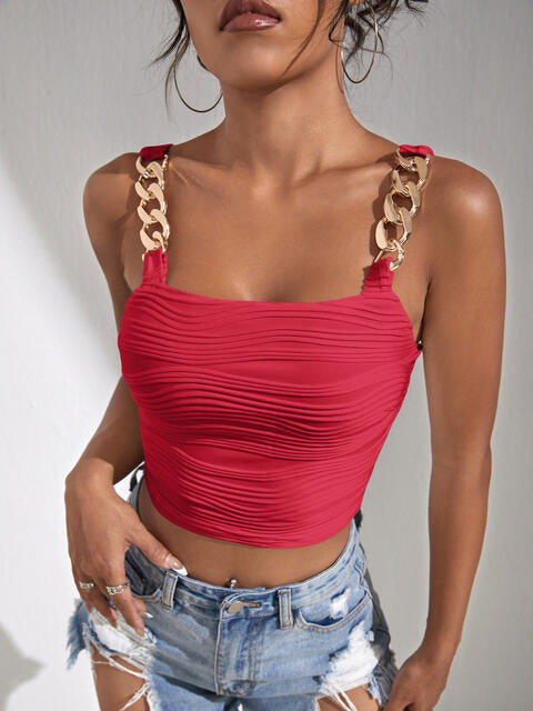 Chain Detail Square Neck Tank Strawberry