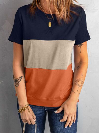 Color Block Round Neck T-Shirt Navy