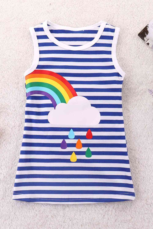 Girls Rainbow Graphic Striped Sleeveless Dress Rainbow On The Left
