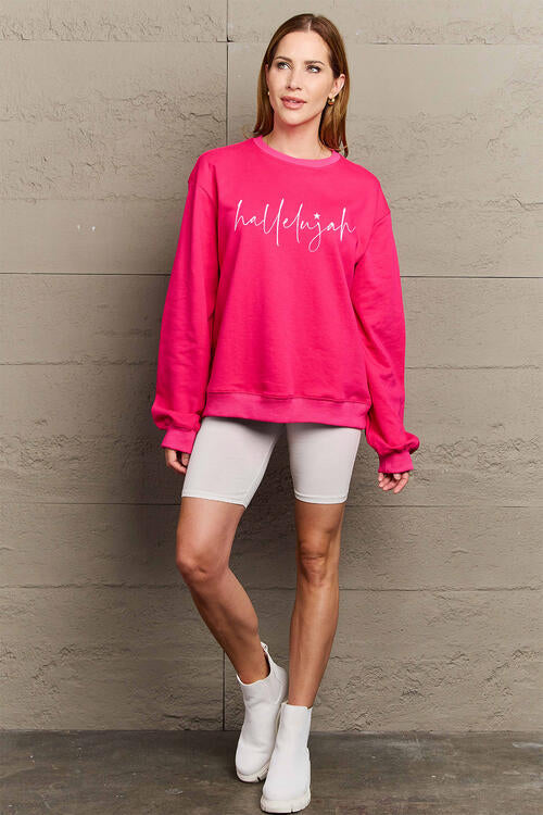 Simply Love Full Size Letter Graphic Long Sleeve Sweatshirt Deep Rose