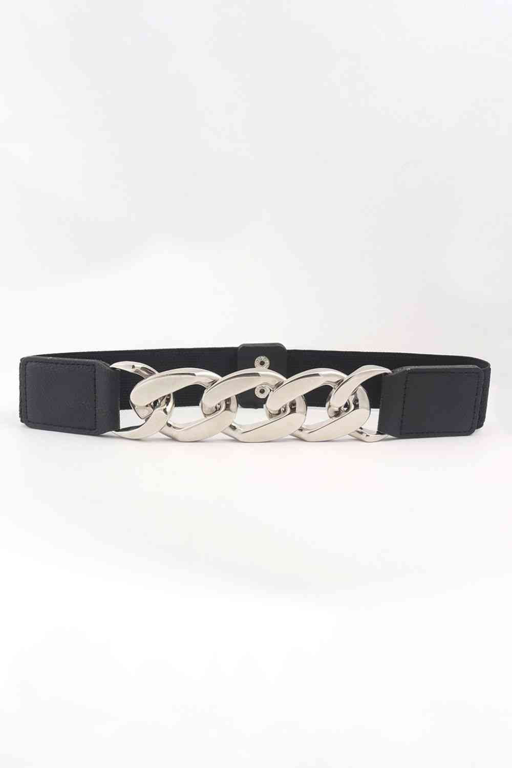 Chain Detail Elastic Belt Black/Silver One Size