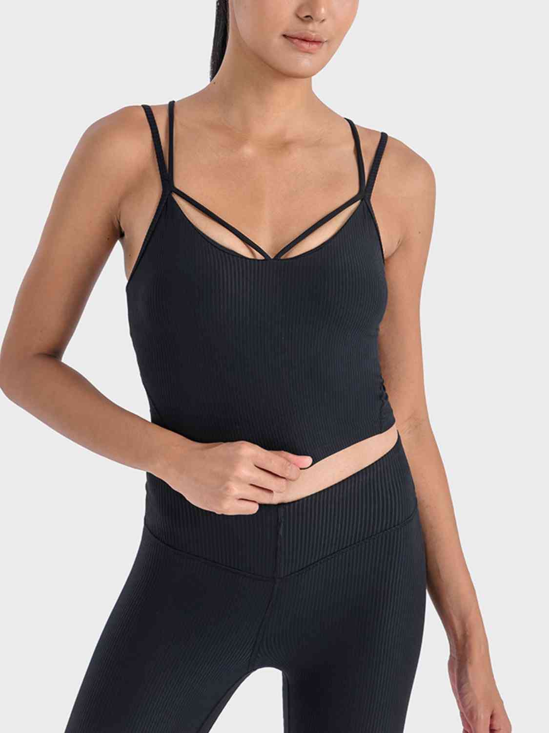 Double Strap Ribbed Sports Cami Black