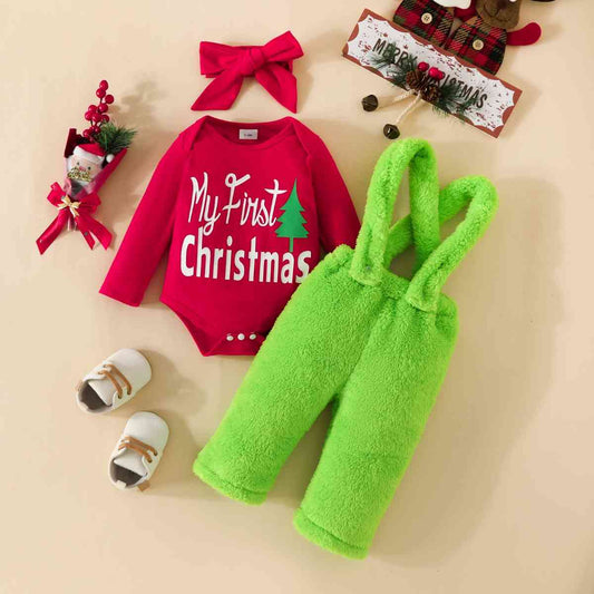 MY FIRST CHRISTMAS Graphic Bodysuit and Overalls Set Red