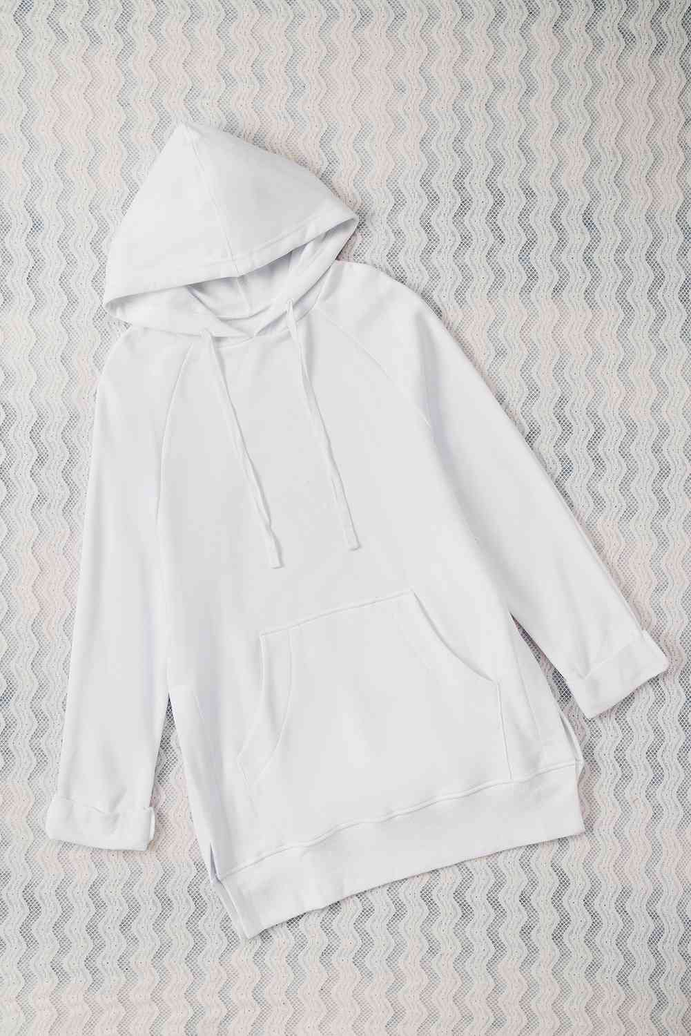 Side Slit Raglan Sleeve Hoodie White