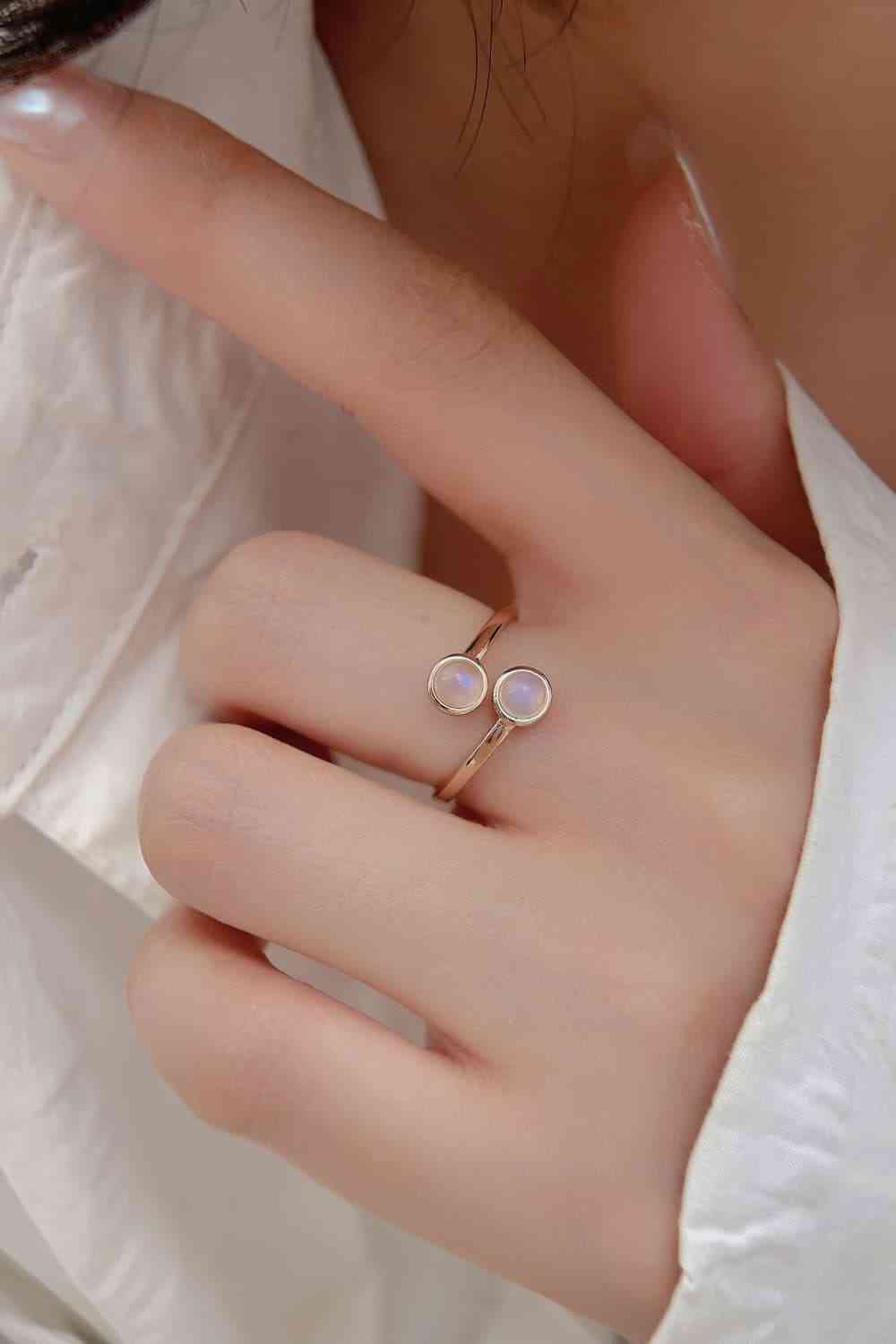 High Quality Natural Moonstone 925 Sterling Silver Toi Et Moi Ring Rose Gold One Size