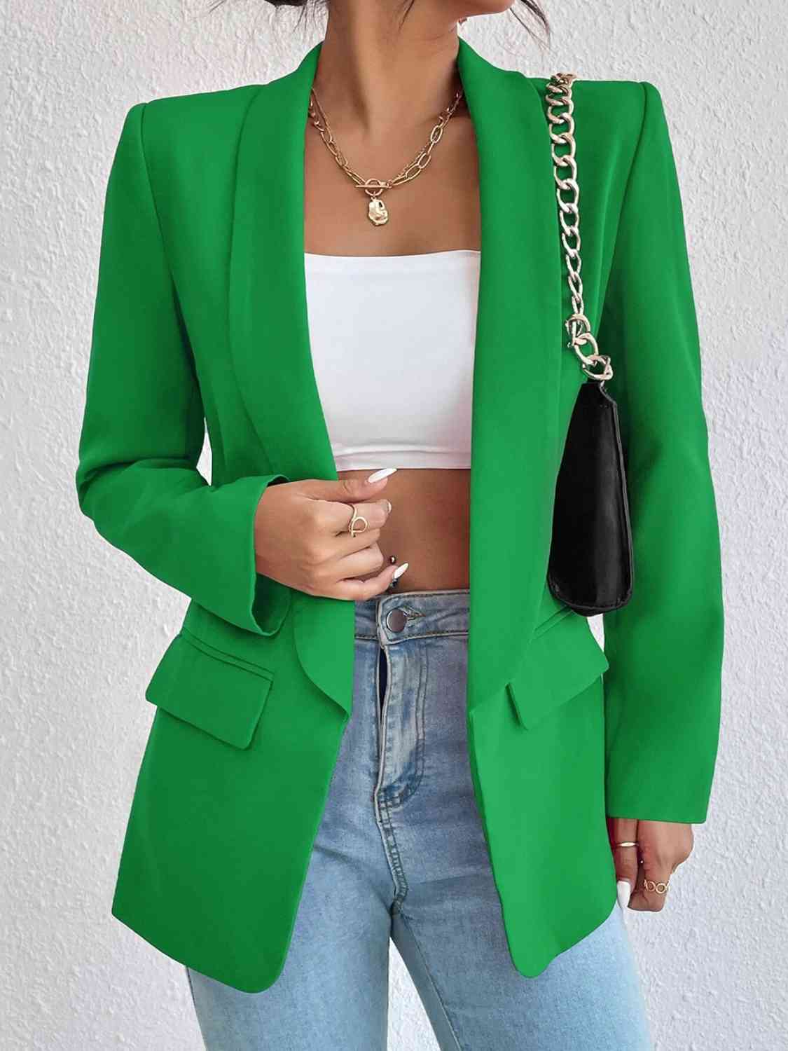 Shawl Collar Long Sleeve Blazer Mid Green