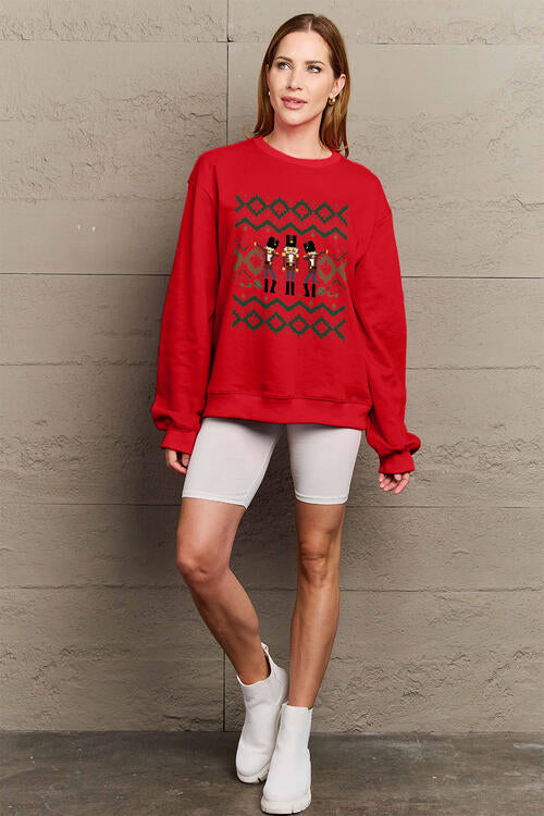 Simply Love Full Size Nutcracker Graphic Long Sleeve Sweatshirt Scarlet