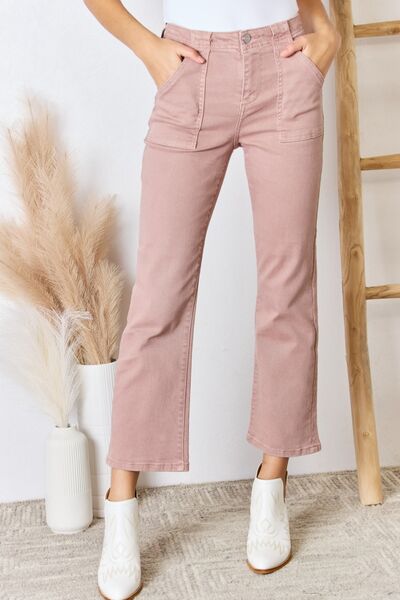 RISEN Full Size High Rise Ankle Flare Jeans Mauve