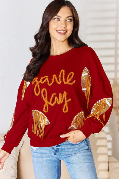 Rugby Sequin Round Neck Sweatshirt Tangerine