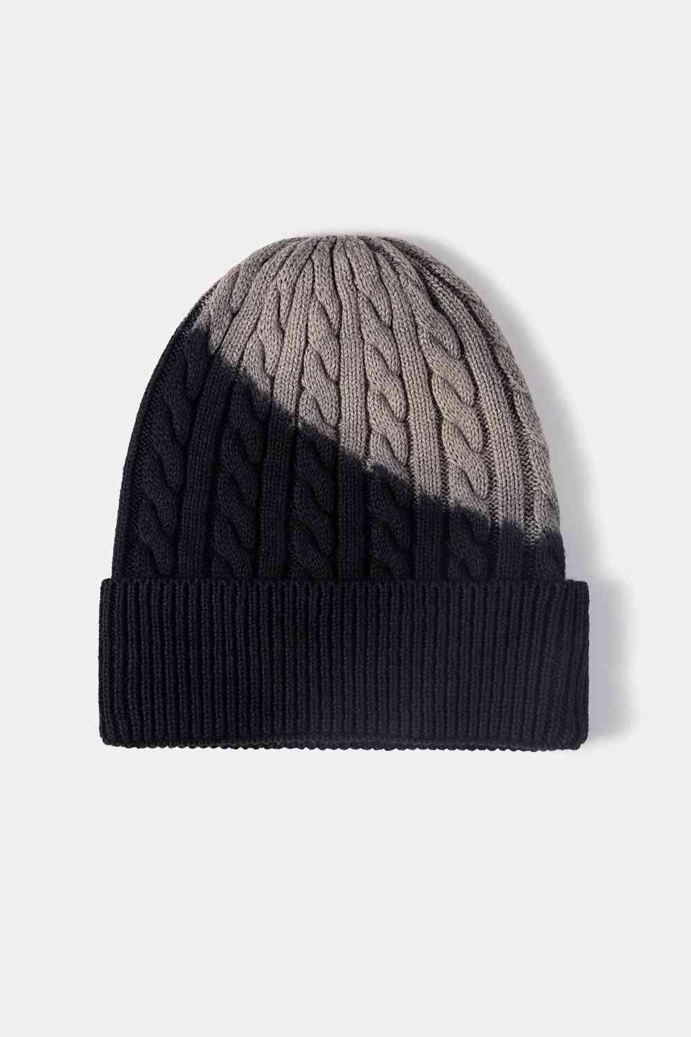 Contrast Tie-Dye Cable-Knit Cuffed Beanie Black/Gray One Size