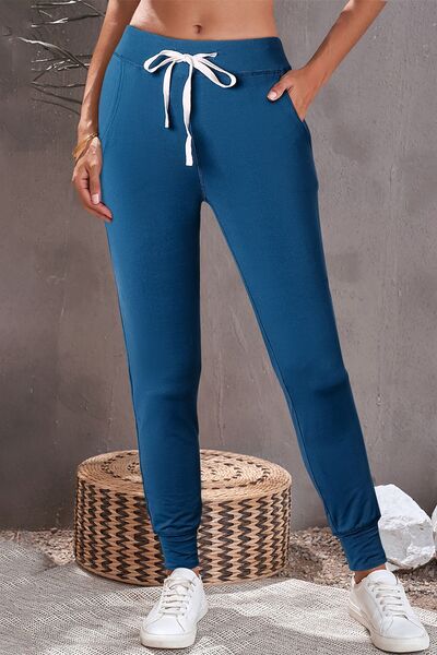 Drawstring Joggers with Pockets Peacock Blue