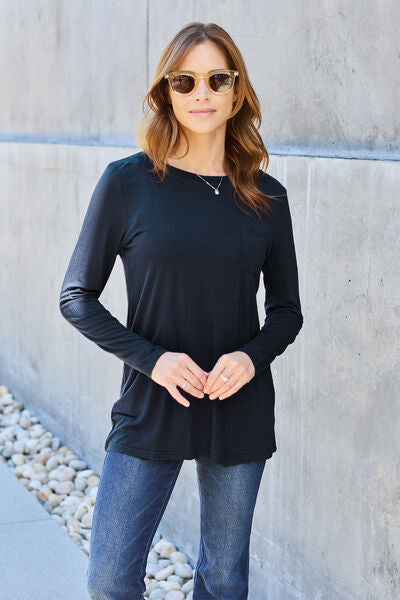 Basic Bae Full Size Round Neck Long Sleeve Top Black