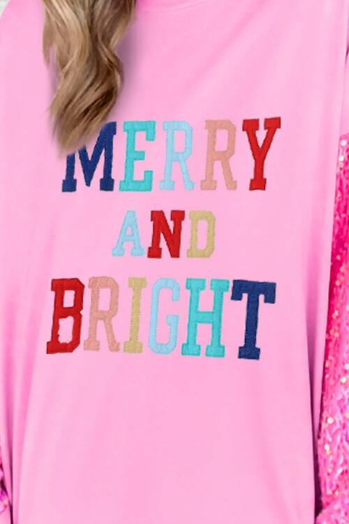 MERRY AND BRIGHT Sequin Long Sleeve Sweatshirt