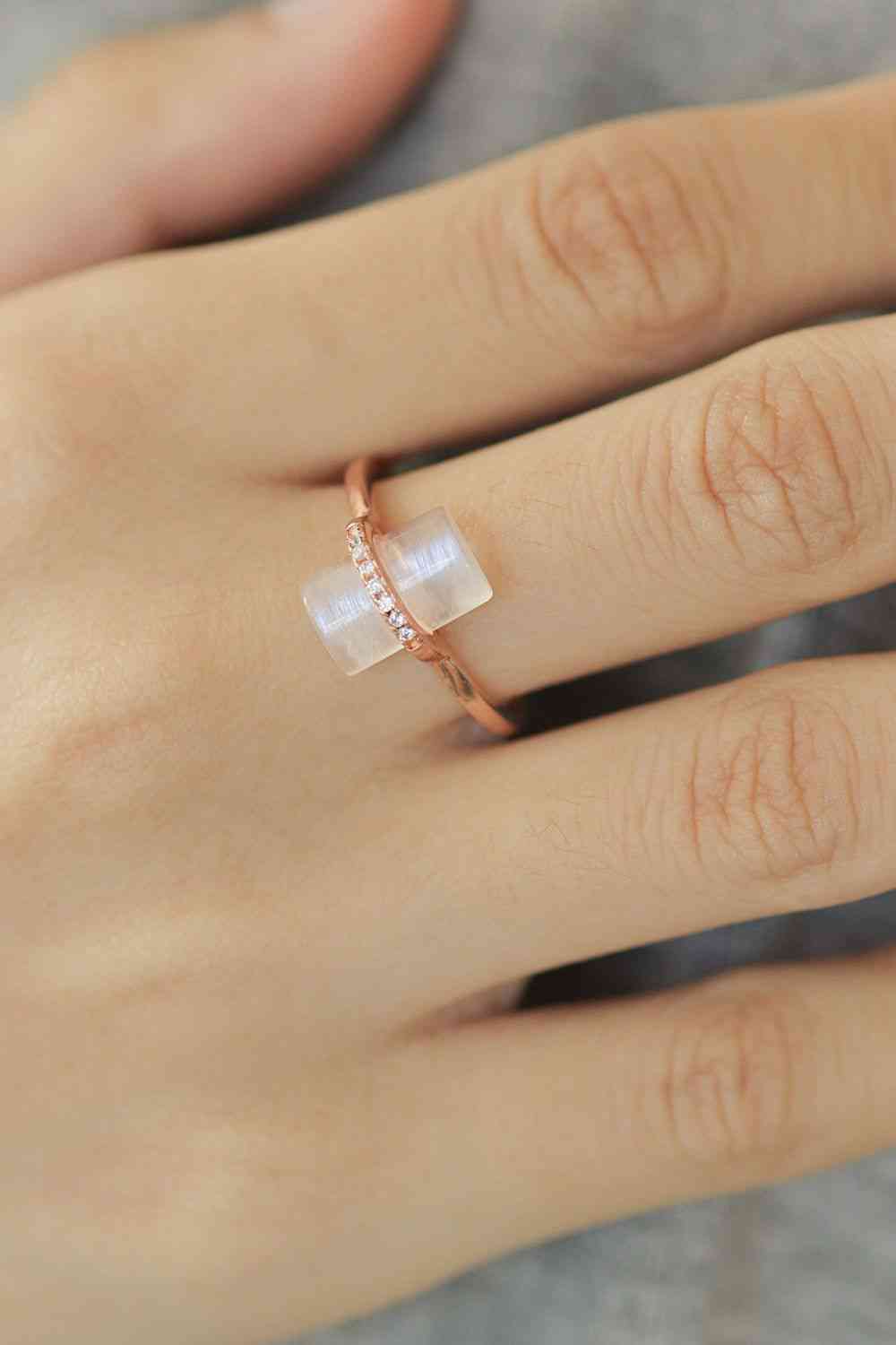 Natural Moonstone Platinum-Plated Ring Rose Gold