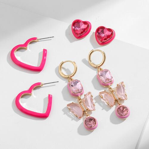 3-Piece Heart, Butterfly Shape Earrings DNXS01429 One Size