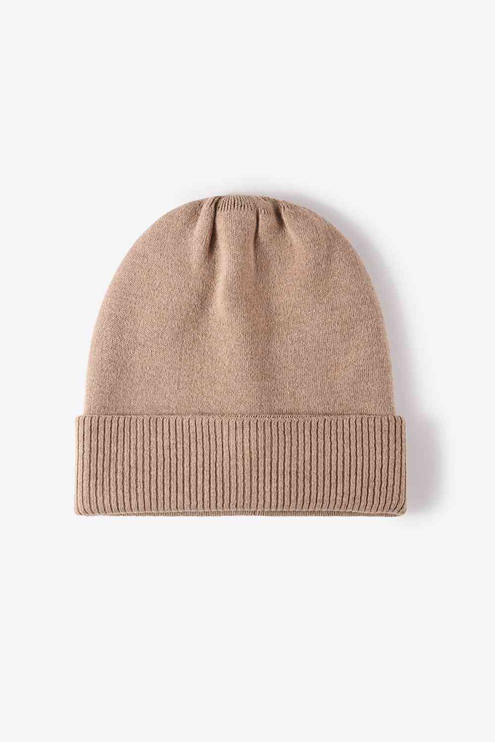 Cuff Knitted Beanie Tan One Size