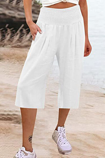 Pocketed High Waist Pants White