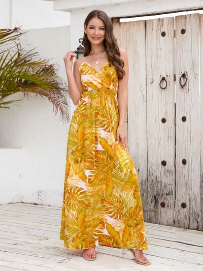 Printed Surplice Spaghetti Strap Dress Sherbet