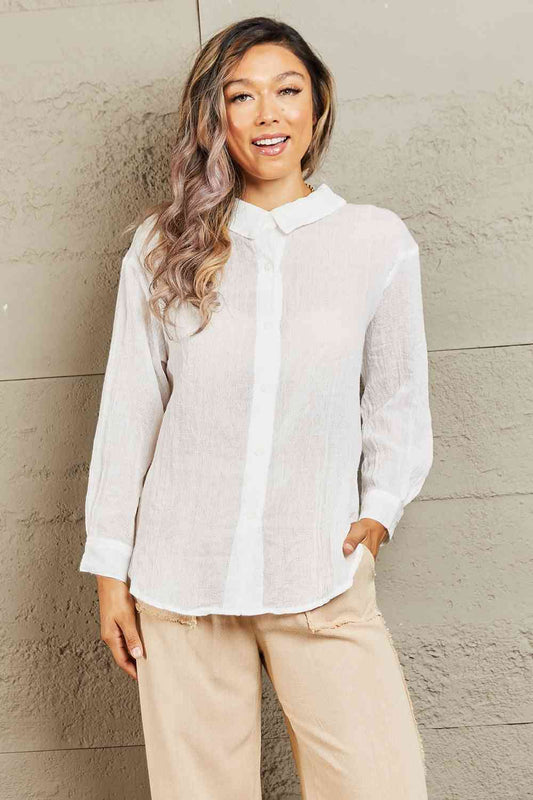 Petal Dew Take Me Out Lightweight Button Down Top White