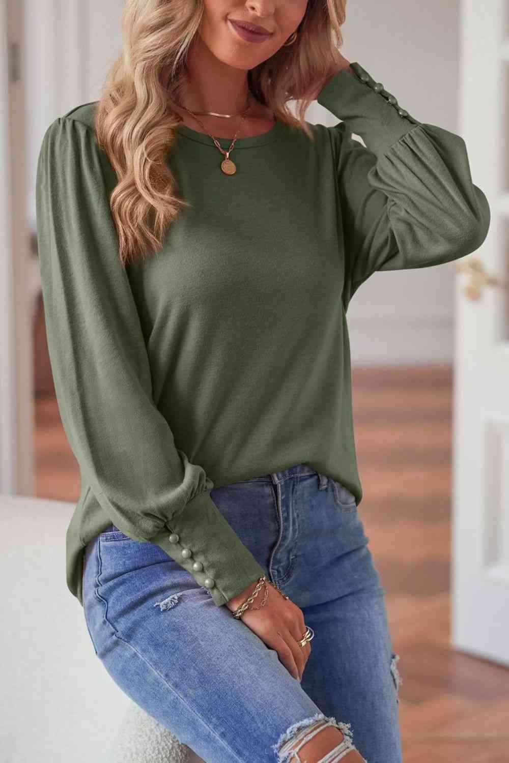 Round Neck Puff Sleeve T-Shirt