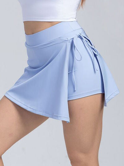 Tied High Waist Active Shorts Misty Blue