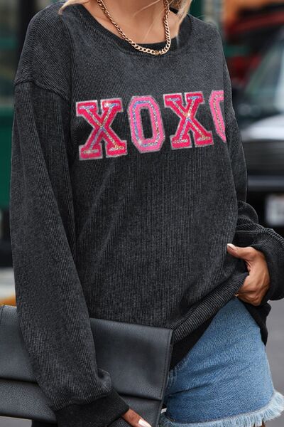 XOXO Round Neck Dropped Shoulder Sweatshirt